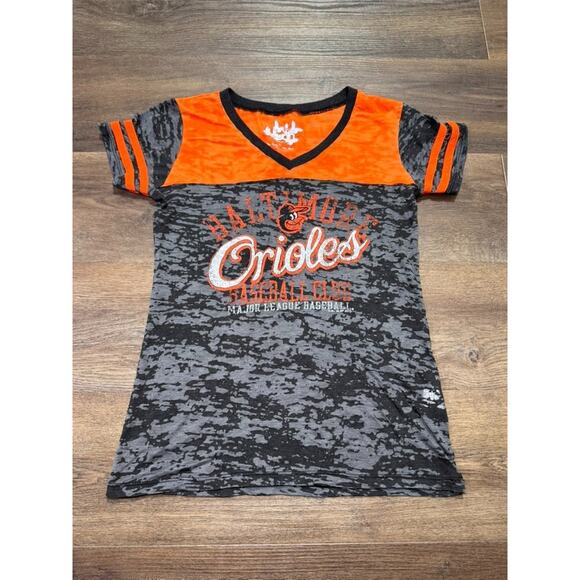 MLB Tops - Baltimore Orioles Women's / Juniors Sheer Shirt - Size Large Black & Orange